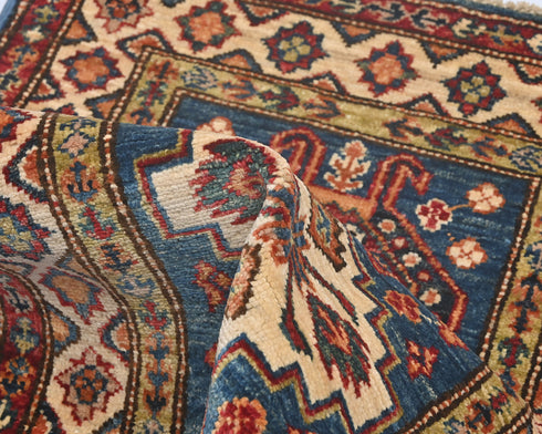 2x3 Blue Kazak Afghan Hand Knotted Wool Area Rug
